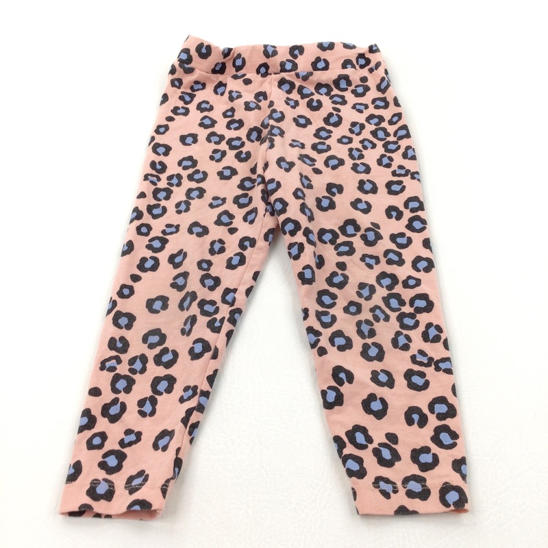 Animal Print Peach, Blue & Black Leggings - Girls 3-4 Years