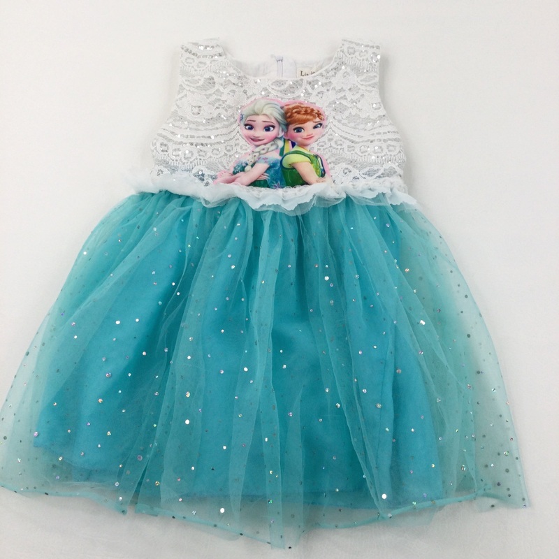 Anna & Elsa Frozen Sparkly Sequins White & Blue Party Dress - Girls 4-5 Years