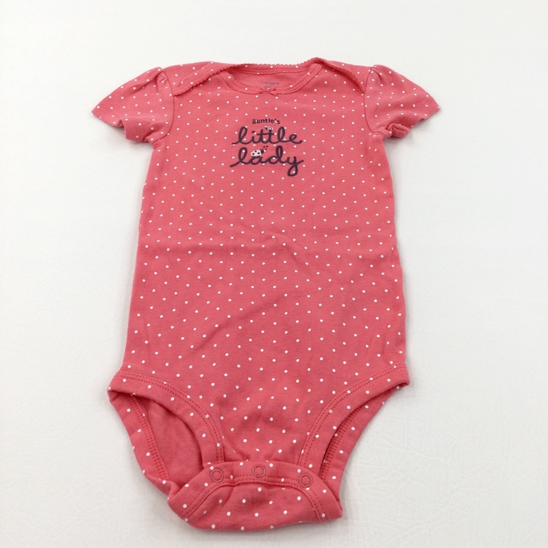 'Auntie's Little Lady' Ladybird Embroidered Spotty Coral Pink Short Sleeve Bodysuit - Girls 24 Months