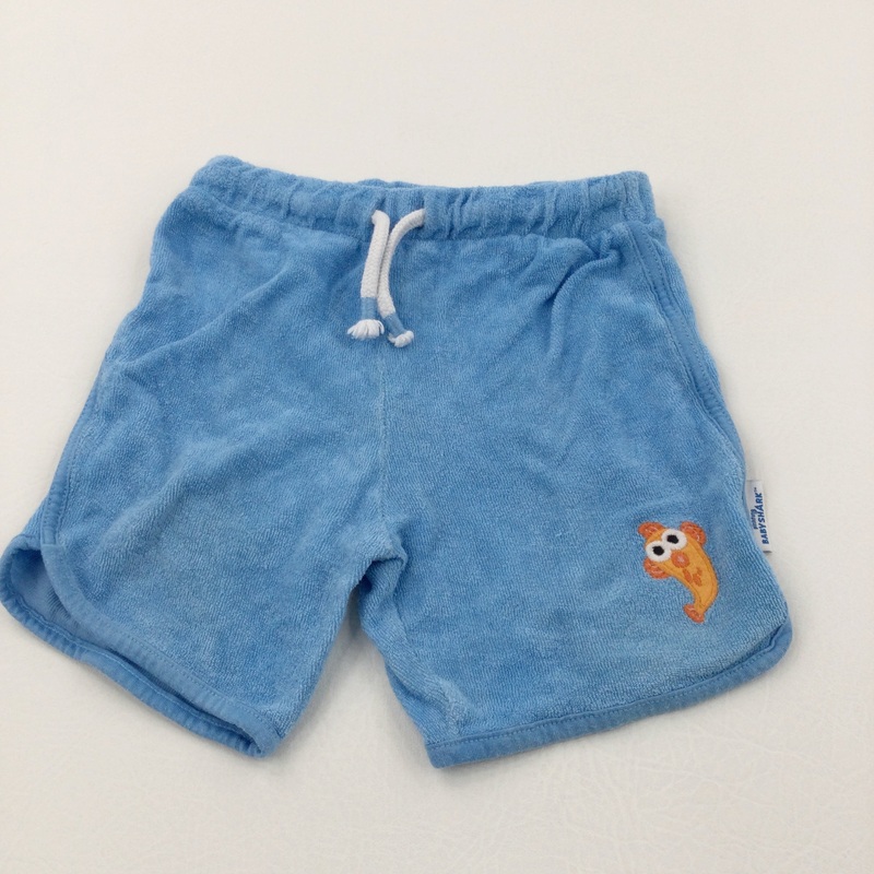 Baby Shark Fish Appliqued Blue Towelling Shorts - Boys 12-18 Months