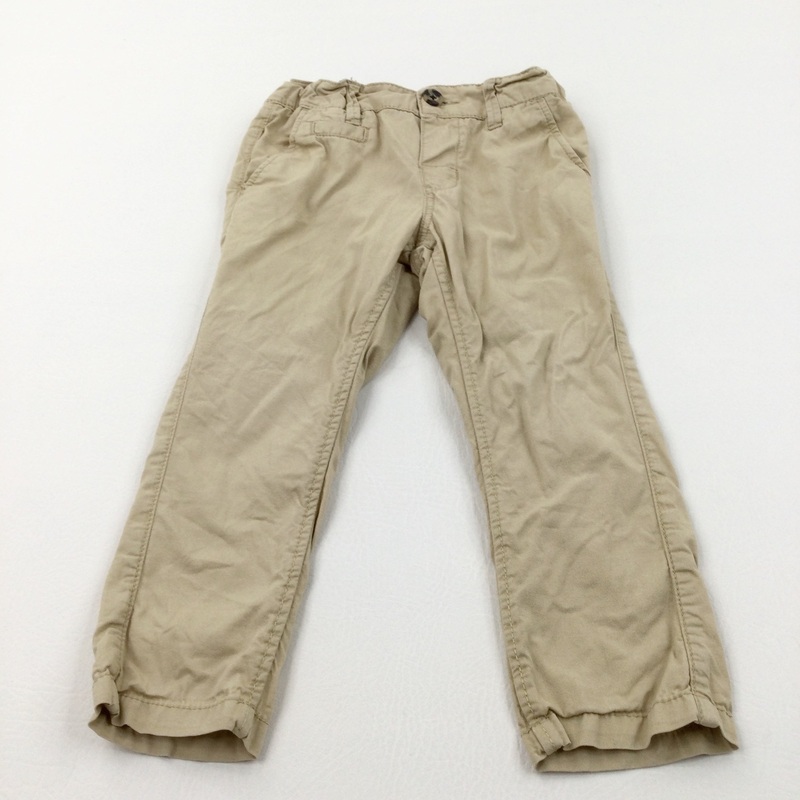 Beige Lightweight Cotton Twill Trousers with Adjustable Waistband - Boys 18-24 Months