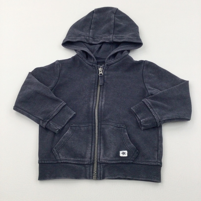 Black/Grey Stonewashed Effect Zip Up Hoodie Sweatshirt - Boys 12-18 Months