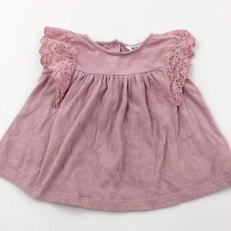 Broderie Detail Dusky Pink Jersey Blouse - Girls 9-12 Months