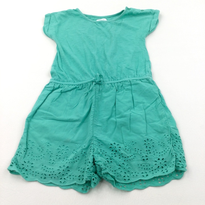 Broderie Flowers Jade Green Lightweight Jersey Playsuit - Girls 2-3 Years