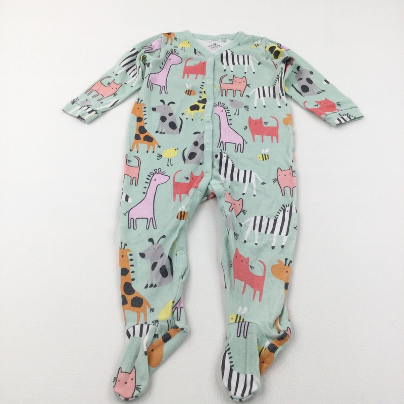 Colourful Animals Pale Green Babygrow - Girls 12-18 Months