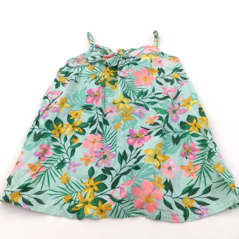 Colourful Flowers Green & Pink Cotton Sleeveless Blouse - Girls 3 Years