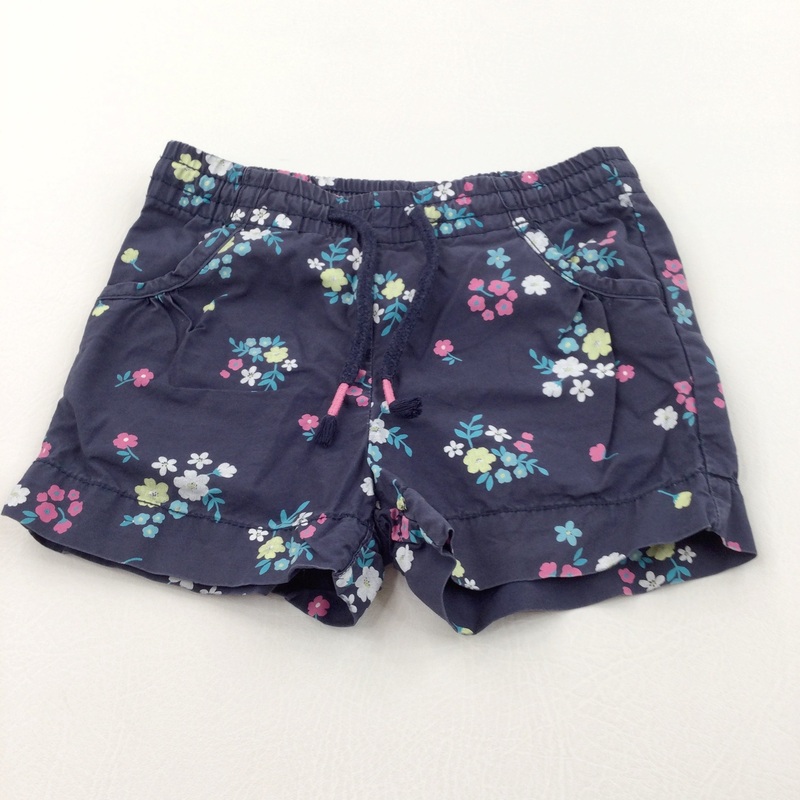 Colourful Flowers Navy Lightweight Cotton Shorts - Girls 18-24 Months