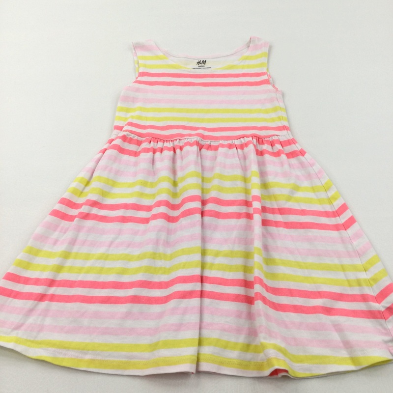 Colourful Striped White Lightweight Jersey Dress - Girls 2-4 Years