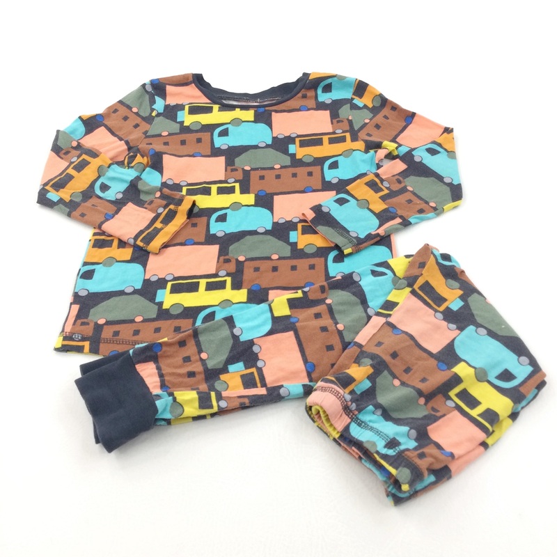 Colourful Vehicles Black Pyjamas - Boys 5-6 Years