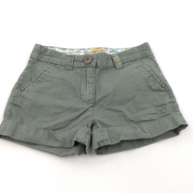 Dark Green Cotton Twill Shorts with Adjustable Waistband - Girls 3 Years