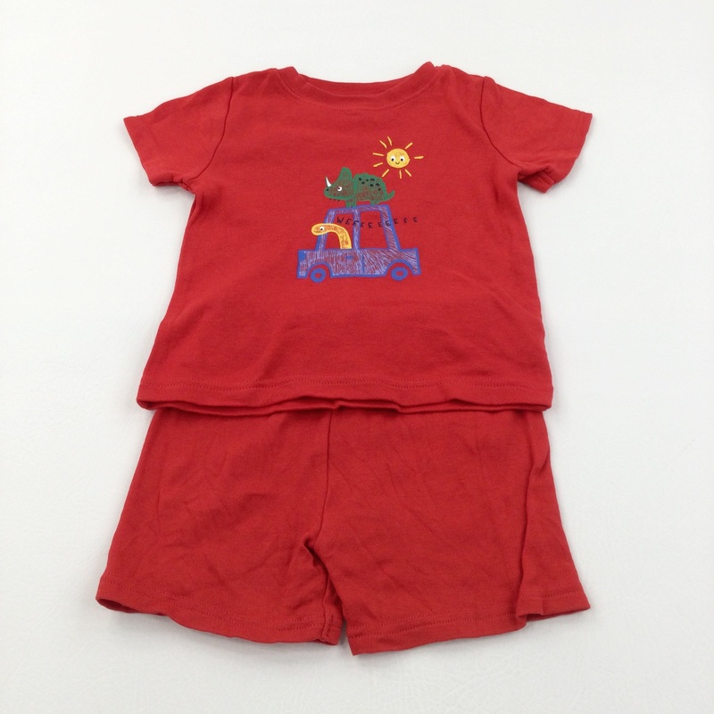 Dinosaurs & Car Red Short Pyjamas - Boys 9-12 Months