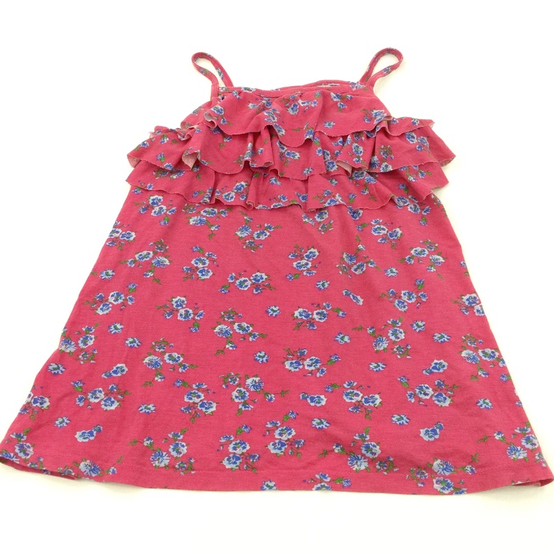 Flowers Blue & Dark Pink Jersey Sun Dress - Girls 4-5 Years