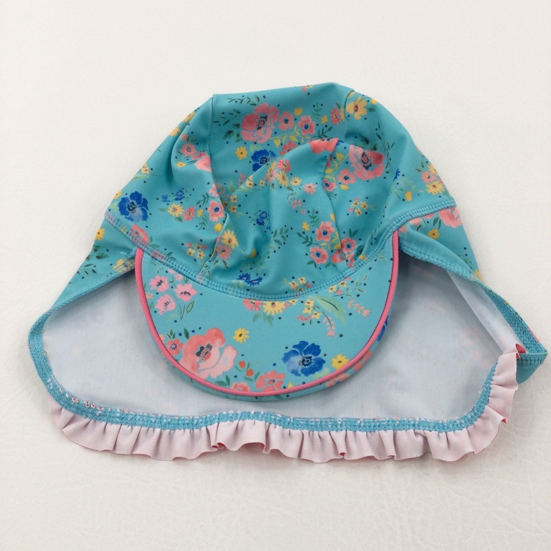 Flowers Blue & Pink Sun/Beach Hat with Neck Protector - Girls 1-3 Years
