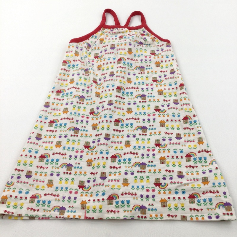 Flowers, Houses & Rainbows Red & Cream Jersey Sun Dress - Girls 4-5 Years