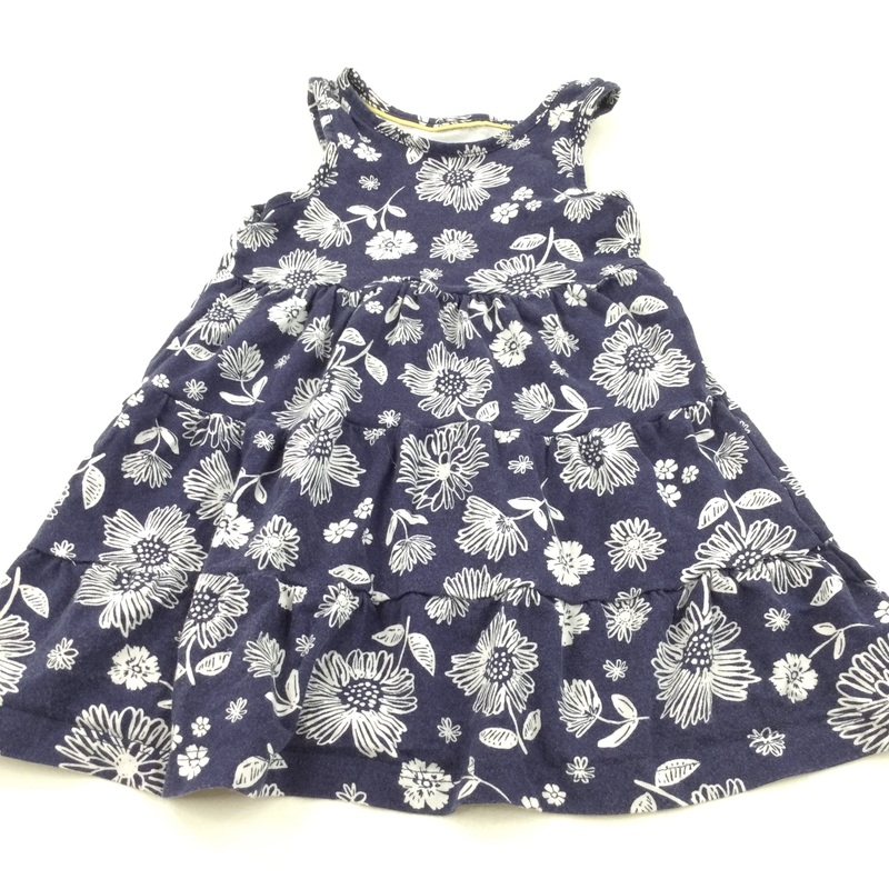 Flowers Navy & White Lightweight Jersey Dress - Girls 2-3 Years