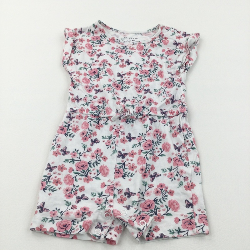 Flowers Pink & Cream Lightweight Jersey Playsuit - Girls 12-18 Months