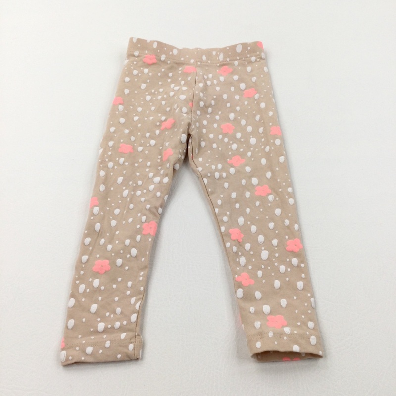 Flowers & Spots Light Brown Leggings - Girls 18-24 Months