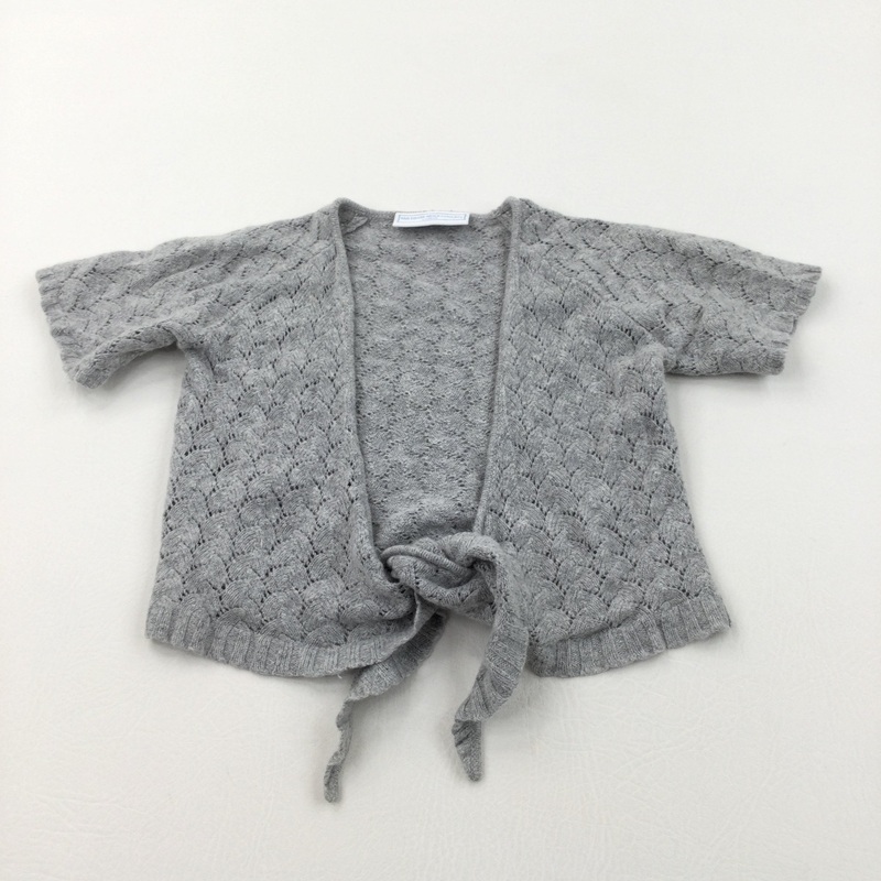 Grey Knitted Tie Front Short Sleeve Cardigan - Girls 4-5 Years