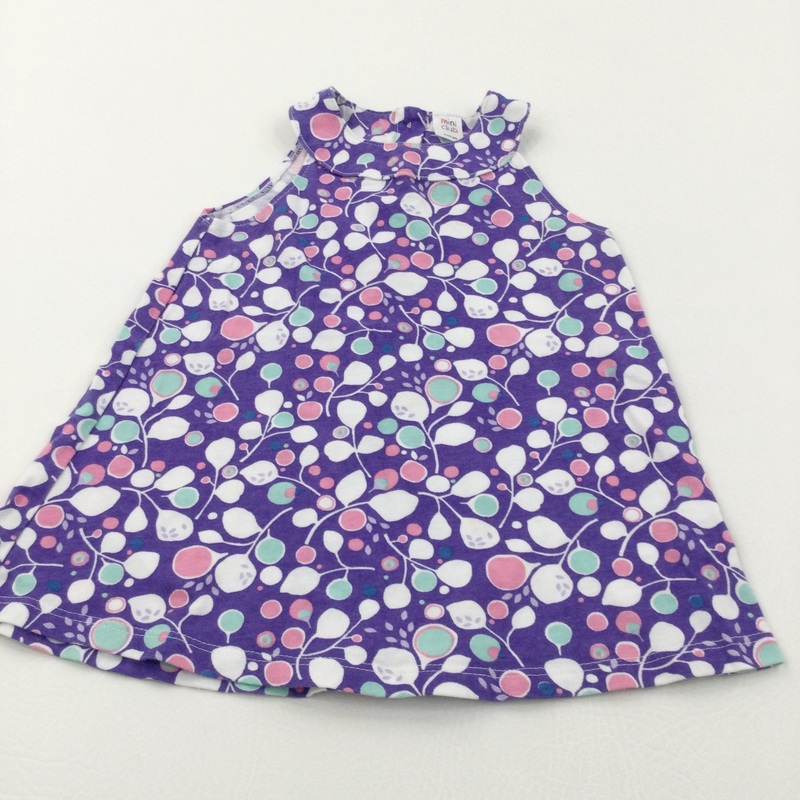Leaves Purple, White & Pink Lightweight Retro Jersey Dress - Girls 12-18 Months