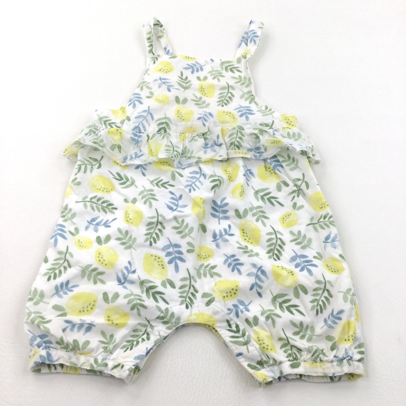 Lemons Yellow, White & Blue Cotton Playsuit - Girls 2-3 Years
