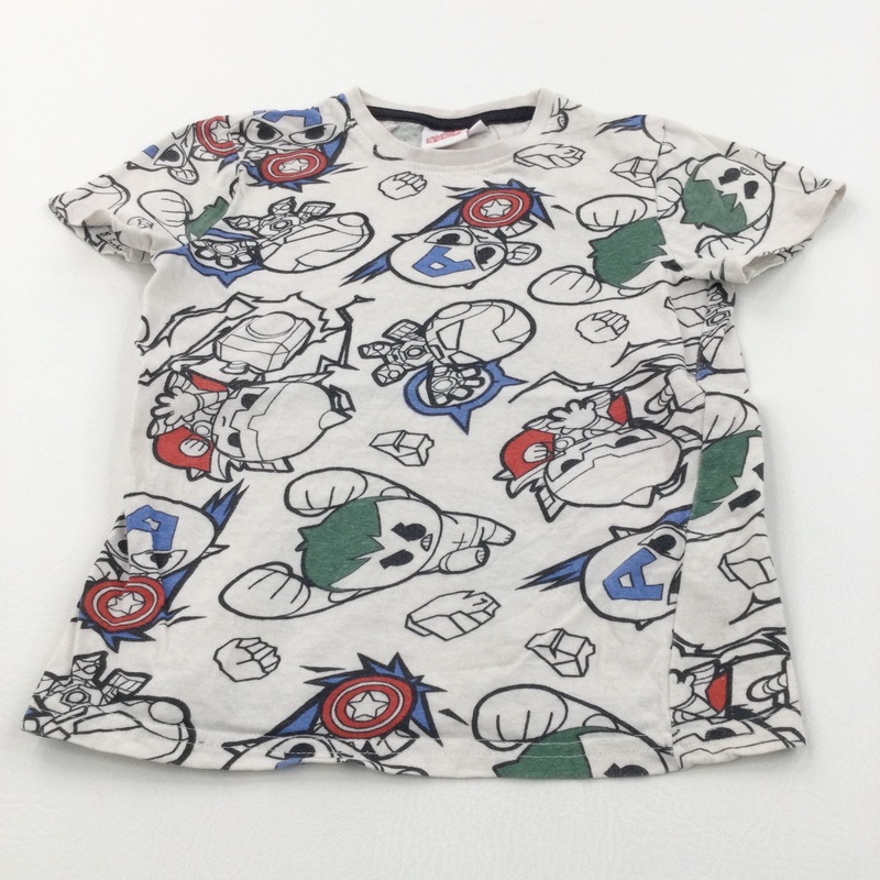 Marvel Avengers Cartoon Superheros Cream T-Shirt - Boys 6 Years
