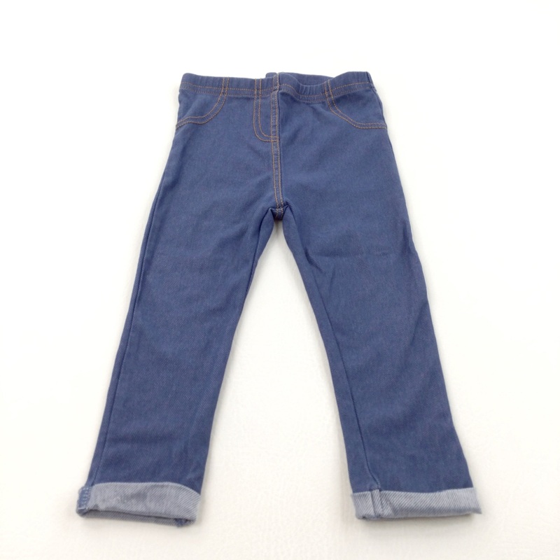 Mid Blue Denim Effect Jeggings - Girls 24 Months