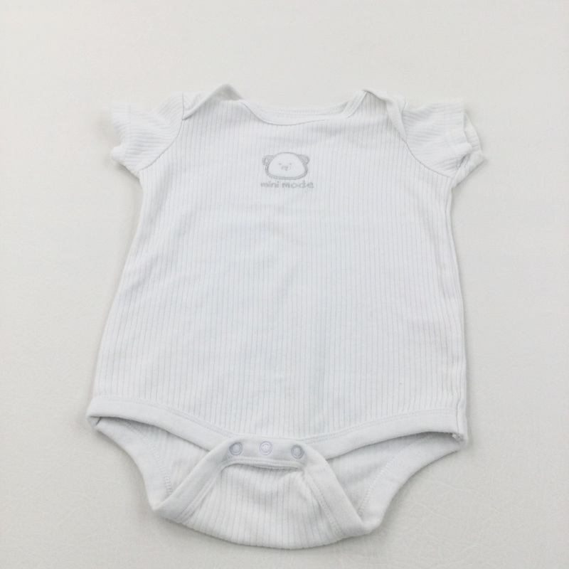 'Mini Mode' Bear Appliqued Ribbed Short Sleeve Bodysuit - Boys/Girls 12-18 Months