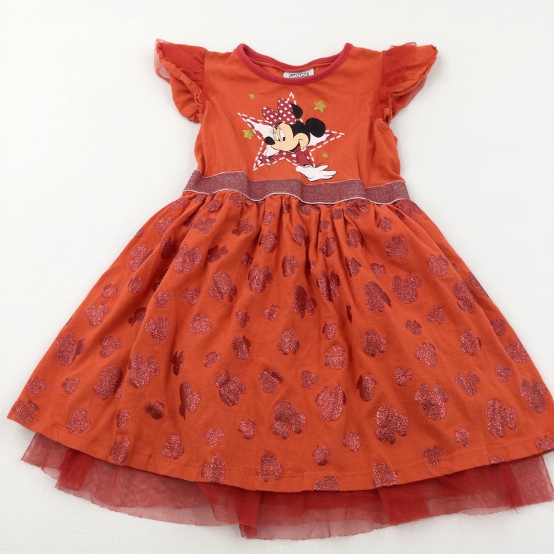 Minnie Mouse Glittery Red Jersey Dress - Girls 3-4 Years