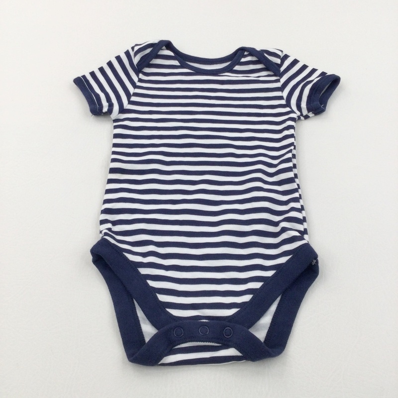 Navy & White Striped Short Sleeve Bodysuit - Boys 12-18 Months