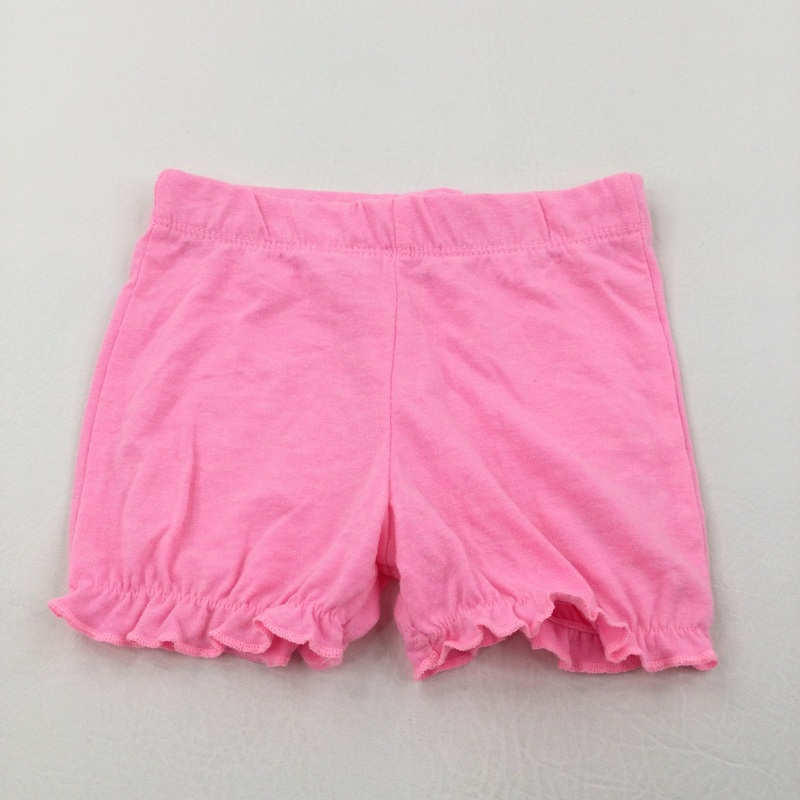 Neon Pink Lightweight Jersey Shorts with Frilly Hems - Girls 9-12 Months