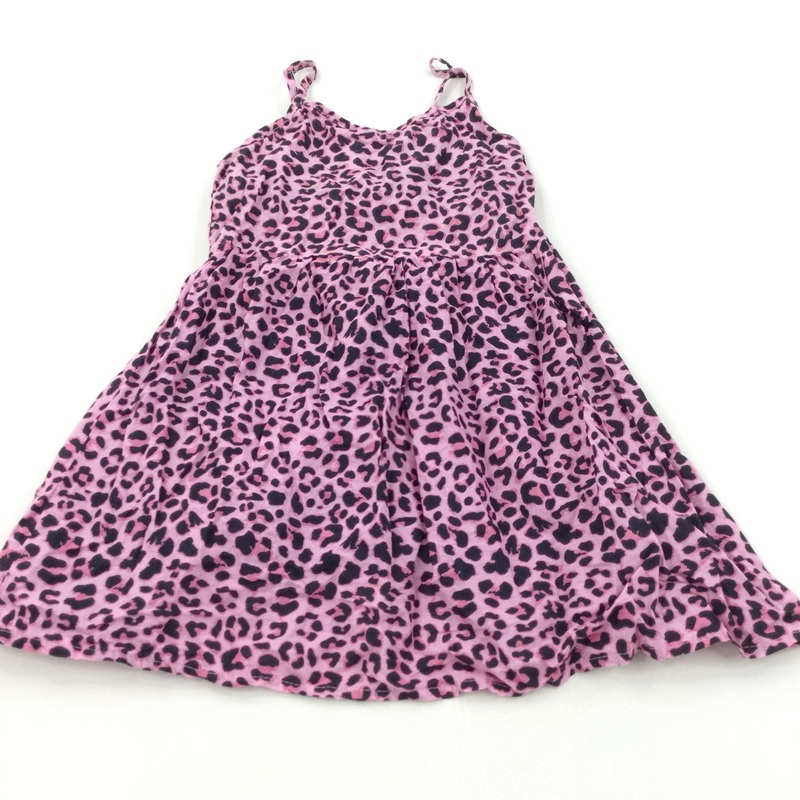 Pink & Black Animal Print Lightweight Cotton Sun Dress - Girls 2-3 Years