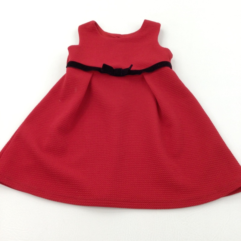 Red & Black Textured Polyester Party Dress - Girls 18-24 Months