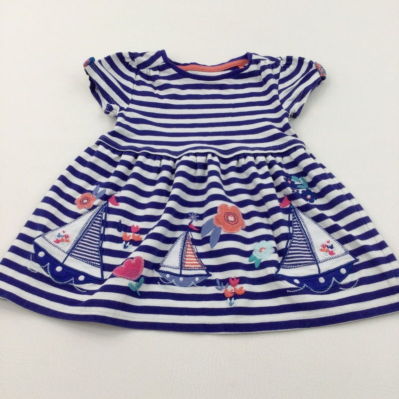 Sailing Boats & Flowers Embroidered Jersey Dress - Girls 2-3 Years