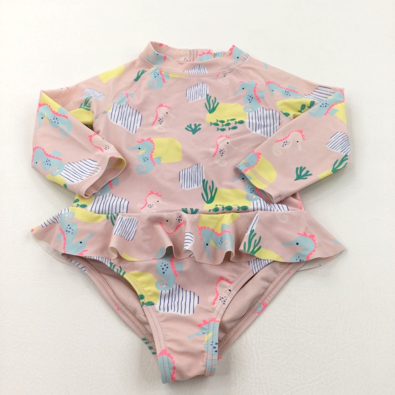 Seahorses & Fish Peach Long Sleeve Swimming Costume - Girls 2-3 Years
