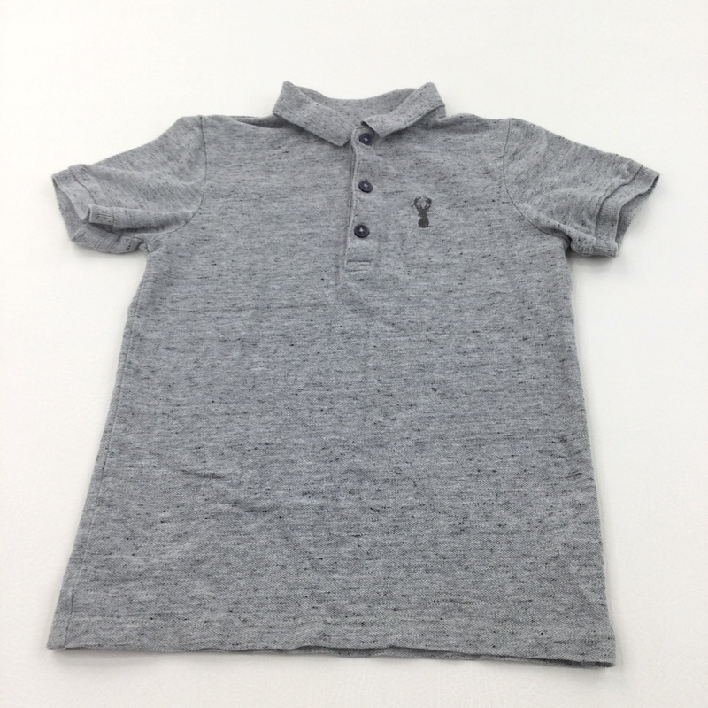 Stag Motif Speckled Grey Polo Shirt - Boys 5 Years