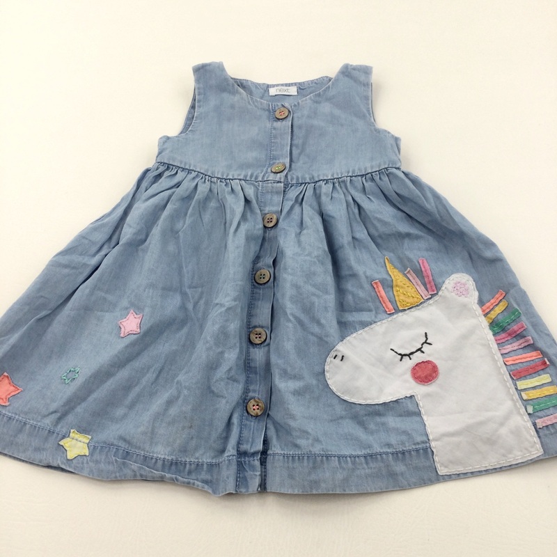 Unicorn Appliqued Light Blue Lightweight Denim Dress - Girls 2-3 Years