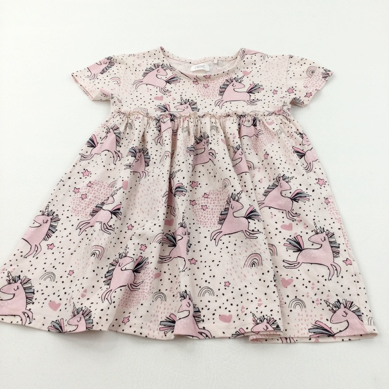 Unicorns Pink & Black Lightweight Jersey Dress - Girls 18-24 Months