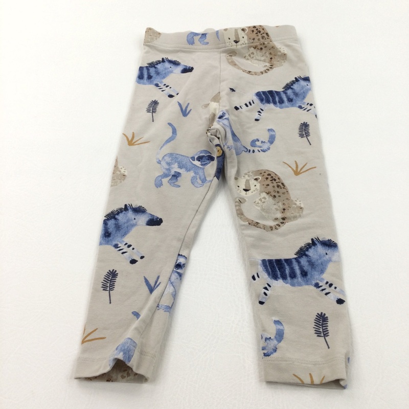 Wild Animals Blue & Beige Leggings - Boys/Girls 2-3 Years