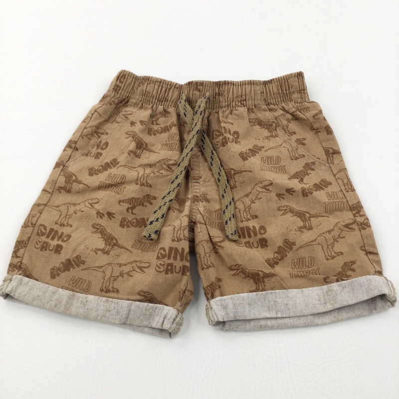 'Wild Things' Dinosaurs Tan Cotton Shorts - Boys 12-18 Months