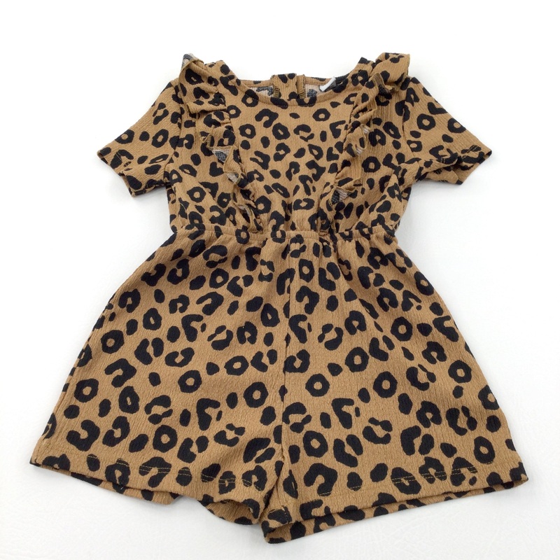 Animal Print Black & Brown Textured Polyester Playsuit - Girls 2-3 Years