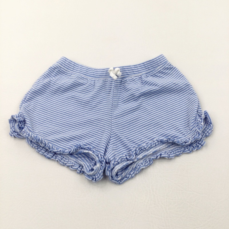 Blue & White Striped Lightweight Jersey Shorts - Girls 3-4 Years