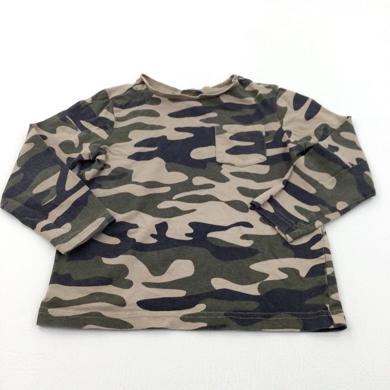 Camouflage Khaki, Black & Olive Green Long Sleeve Top - Boys 3-4 Years
