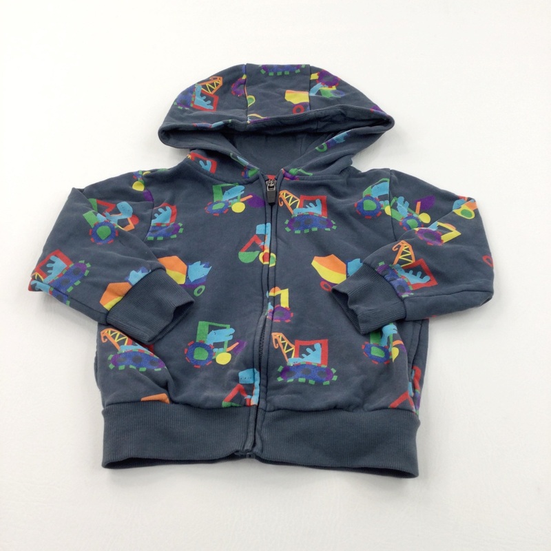 Colourful Construction Vehicles Slate Blue Zip Up Hoodie Sweatshirt - Boys 2-3 Years