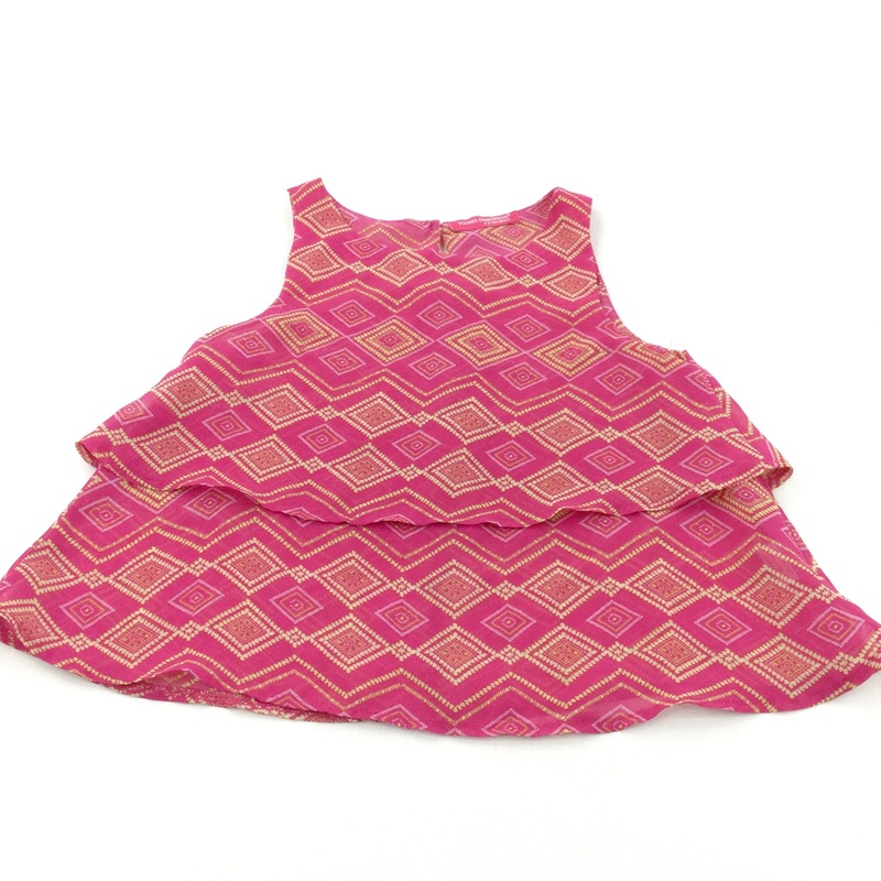 Diamonds Dark Pink & Yellow Sleeveless Blouse - Girls 2-3 Years