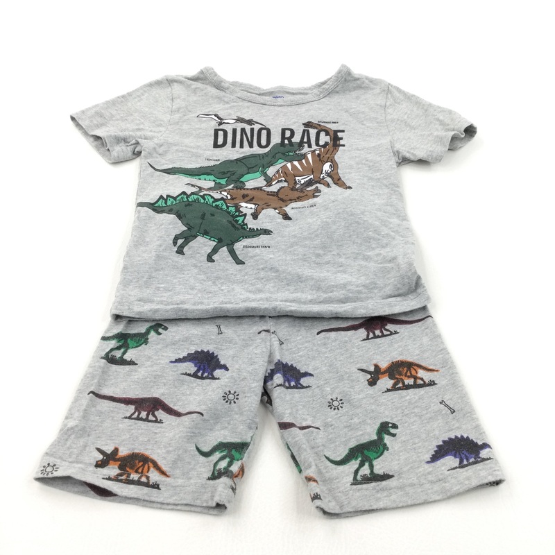 'Dino Race' Dinosaurs Grey Short Pyjamas - Boys 4 Years
