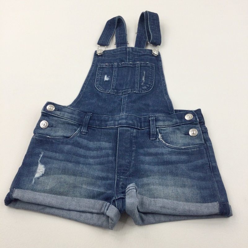 Distressed Dark Blue Short Denim Dungarees - Girls 9-10 Years