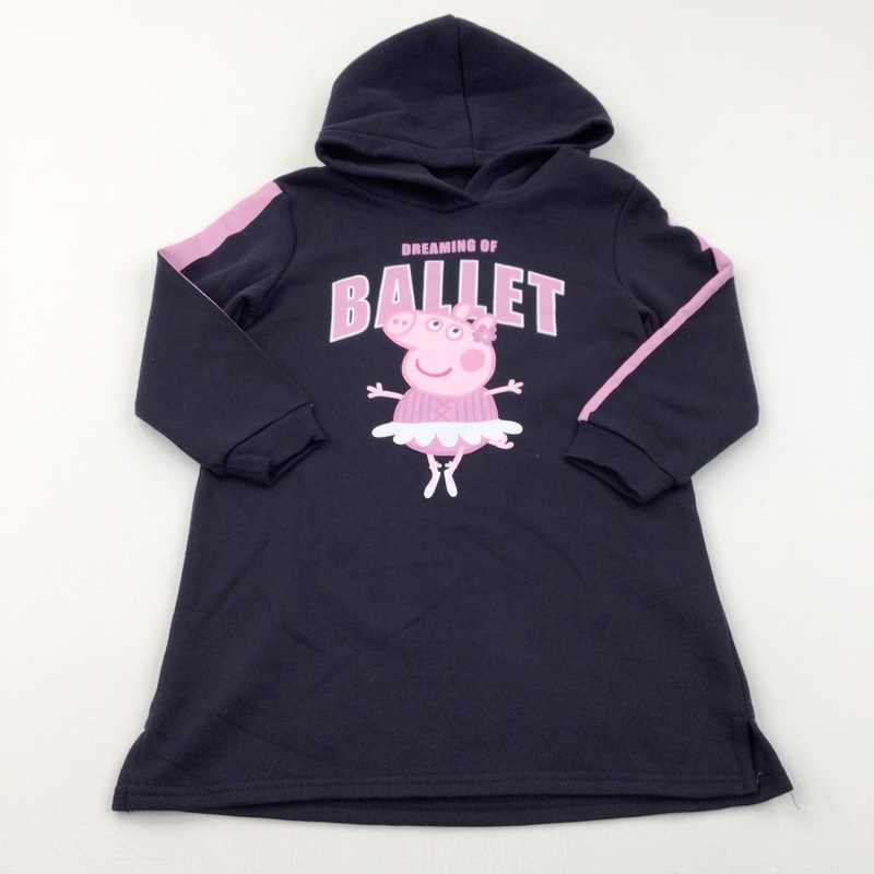 'Dreaming Of Ballet' Peppa Pig Pink & Navy Jersey Hoodie Dress - Girls 4-6 Years