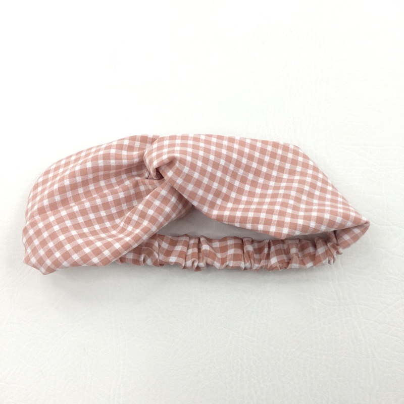 Dusky Pink & White Checked Cotton Hairband - Girls 9-10 Years