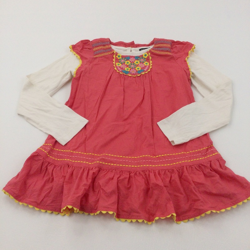 Embroidered Flowers Coral Pink Cotton Blouse & Cream Long Sleeve Top Set- Girls 6-7 Years