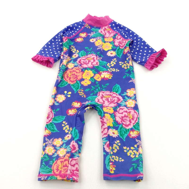 Flowers Colourful Pink & Blue Sun/Beach Suit - Girls 2-3 Years